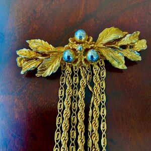 Elegant Vintage DeMario-Hagler Gold Leaf Extremely Long Chain Brooch Unsigned